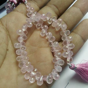 Rose Quartz Teardrop Beads: Faceted Pink Gemstone, 7&quot; Strand