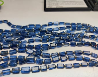 Cuentas baguette facetadas de cianita azul: hilo de piedras preciosas AAA para la fabricación de joyas