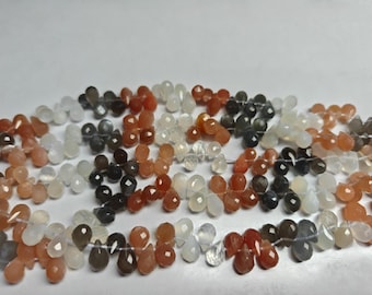 Multi Moonstone Teardrop Briolette Beads: 7" Faceted Gemstone Strand