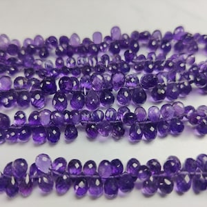 AAA Amethyst Teardrop Faceted Briolette Beads 4x6mm | 6&quot; Strand | Natural Purple Gemstone Beads for Jewelry Making