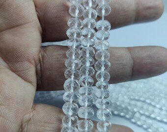 Cuentas de cuarzo cristal rondelle: hilo de piedras preciosas facetadas de 6-6,5 mm