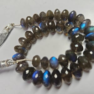 AAA Labradorite Faceted Rondelle Beads 9.5-11.5 mm | 5&quot; Strand | Natural Blue Flash Labradorite Gemstone Beads for Jewelry Making