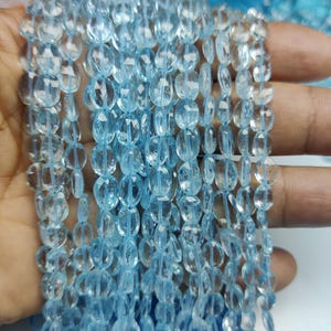 Blauwe topaas ovale facetkralen 6 x 8,5 mm | 8&quot; streng | Natuurlijke blauwe topaas losse edelsteenkralen voor het maken van sieraden