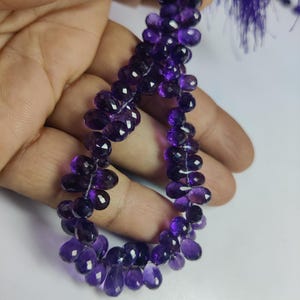 AAA Amethyst Teardrop Faceted Briolette Beads 5.5x8.5-6x9 mm | 6&quot; Strand | Natural Dark Purple Gemstone Beads for Jewelry Making