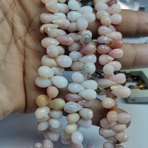 Pink Opal Faceted Teardrop Beads 6x9-6.5x10 mm | Natural Peruvian Opal Gemstone 8&quot; Strand | High Quality Pink Opal Beads for Jewelry Making