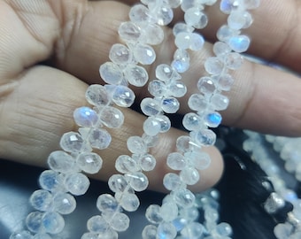 Rainbow Moonstone Faceted Teardrop Beads: 7" AAA Grade Gemstone Strand