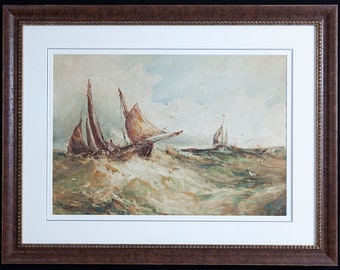 Antique Original Watercolour Frank Wasley (1848-1934) 'Shipping in High Seas'