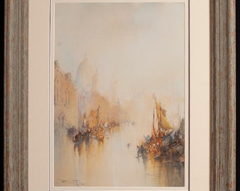 Antique Original Watercolour by Frank Wasley (1848-1934) 'A Calm Venetian Morning'