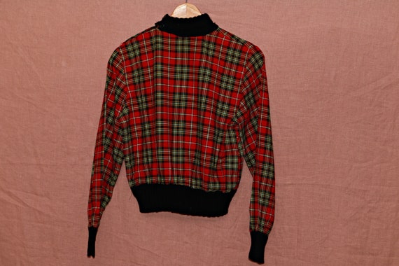 Vintage check print high neck womens blouse shirt
