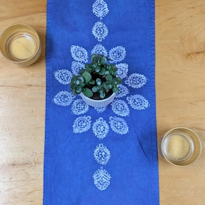 Handmade Table Runner -hand printed table runner. boho decor. tablecloth. one of a kind decor. Batik home decor