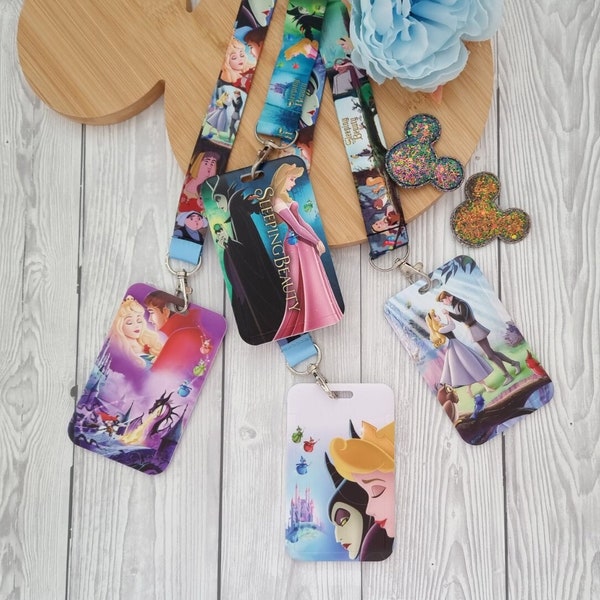 Disney Princess Doornroosje Aurora Maleficent sleutelhanger / lanyard badge houder / Bijpassende Plastic ID-kaart Disney karakter lanyard cadeau