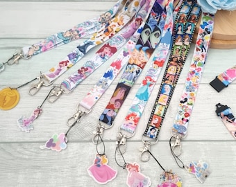 Disney Mickey ears castle Princess Ariel Aurora Up Lanyard / keychain / lanyard badge holder Disney character lanyard safety clip great gift