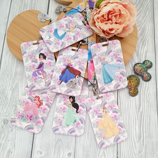 Disney Princess Frozen Belle Moana Jasmine Alice Pocahontas Ariel keychain lanyard badge holder Matching Plastic ID card Disney lanyard gift