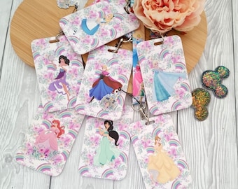 Disney Princess La Reine des neiges Belle Moana Jasmine Alice Pocahontas Ariel porte-badge lanière porte-clés assorti carte d'identité en plastique cadeau lanière Disney