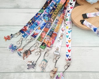 Disney Mickey ears Pooh Stitch Hercules Meg Lanyard / keychain / lanyard badge holder Disney character lanyard with safety clip great gift