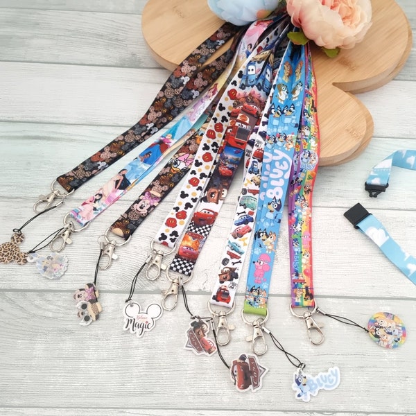 Disney Mickey animal ears Bluey Cars Jungle Book Lanyard / keychain / lanyard badge holder Disney character lanyard safety clip great gift