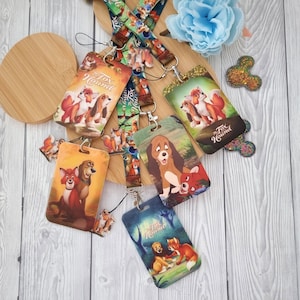 Disney The Fox and the Hound Vintage Lanyard / brelok / identyfikator / pasująca plastikowa smycz z nazwą postaci Disneya, klips bezpieczeństwa, prezent