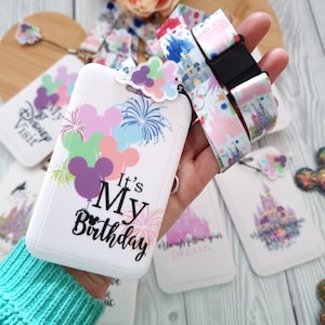 Disney Mickey ear balloon castle &quot; Its My Birthday &quot; Lanyard / keychain / ld badge/ Plastic ID name character holiday lanyard  - safety clip