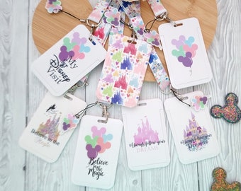 Disney Mickey ear balloon castle " 1st trip to Disney " Lanyard / keychain / ld badge/ Plastic ID name character lanyard  -with safety clip