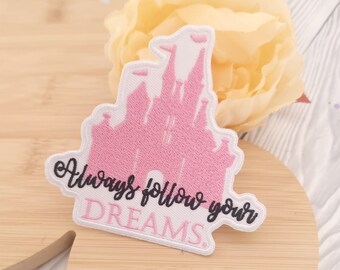 Pink Castle quote Pick and mix Disney patches-  Embroidered patch / Iron on Patch / Clothes material patch / Iron or sew