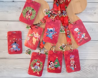 Disney Mickey Minnie Stitch Pooh Kerstvakantie Santa Lanyard / sleutelhanger / badgehouder / ID-naam nekkoord / kerstcadeau