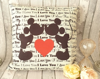 Mickey & Mickey mouse gay kissing love quote " I  Love you " cushion cover throw pillow 45cm gift decor