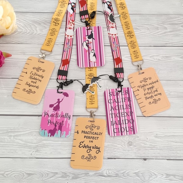 Mary Poppins yellow measuring tape Practically perfect - Extremely stubborn - Inclined to giggle - Id badge holder - Disney lanyard Gift