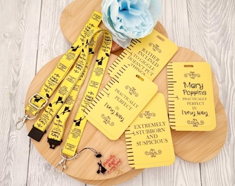 Mary Poppins yellow measuring tape practically perfect lanyard - key chain badge holder Disney character lanyard + Umbrella charm