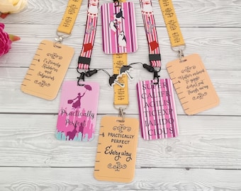 Mary Poppins yellow measuring tape Practically perfect - Extremely stubborn - Inclined to giggle - Id badge holder - Disney lanyard Gift