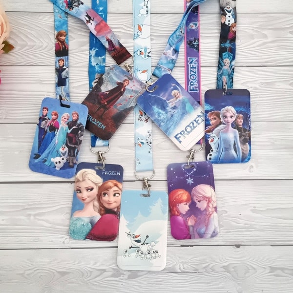 Disney Frozen Elsa Anna Olaf Sven Kristoff Lanyard keychain / lanyard badge holder / Matching Plastic ID name  Disney character lanyard gift