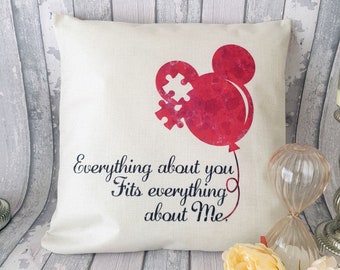 Mickey balloon ears jigsaw piece love quote " Everything about yo fits everything about me " cushion cover throw pillow 45cm gift decor