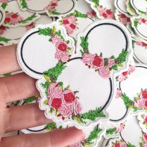 ミニー ミッキーマウス 花柄刺繍 アイロン接着パッチ