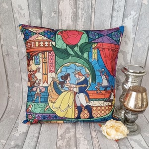 Princess belle beauty and the beast stain glass inspired cushion cover throw pillow case 45 by 45 cm beautiful gift Beauty and Beast