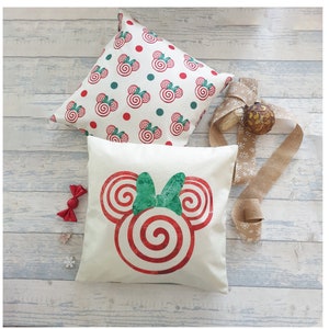 Double Sided Disney Christmas cushion Mickey Minnie mouse ears swirl candy cane sweet throw pillow cover Disney Christmas decoration gift