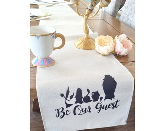 Beauty and the beast inspired black quote " Be our Guest " - Placemat and party Table runner decoration hessian disney Holiday runner gift