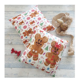Double sided Disney Christmas Holiday Mickey Minnie mouse gingerbread man swirl candy cane sweet cushion throw pillow cover decoration gift