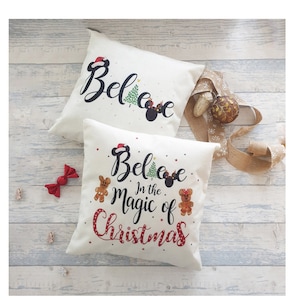 Double sided Disney Holiday &quot; Believe in the magic of Christmas &quot; Mickey Minnie gingerbread tree cushion throw pillow cover decoration gift