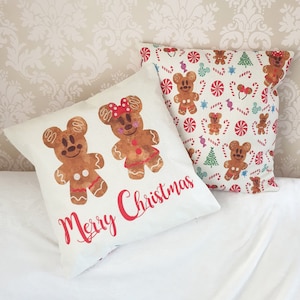 Double sided Disney Christmas Holiday Mickey Minnie mouse gingerbread man swirl candy cane sweet cushion throw pillow cover decoration gift
