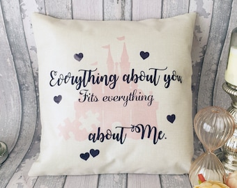 Pink castle jigsaw piece love quote "Everything about you fits everything about me " cushion cover throw pillow 45cm gift Disney decor gift