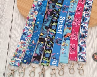 Disney Lilo y Stitch - Ohana azul - llavero - porta insignia - cordón de personaje de Disney