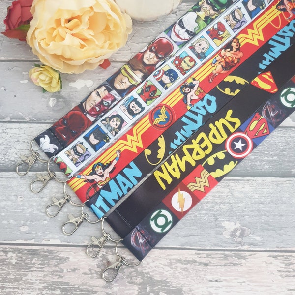 DC comic Batman Superman Wonder woman super  hero logo - badge holder - character lanyard - kids lanyard - Key holders clip gift