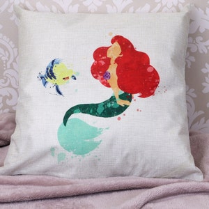 The little mermaid Ariel princess & Flounder inspired cushion cover throw pillow case 45 by 45 cm home decor Disney mermaid room gift