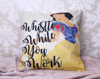 Disney Snow White princess  quote " Whistle while you work " cushion cover throw pillow 45cm gift Disney home decor