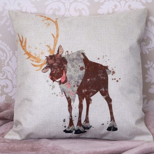 Frozen splash art inspired sven reindeer cushion cover 45cm by 45cm gift home deco