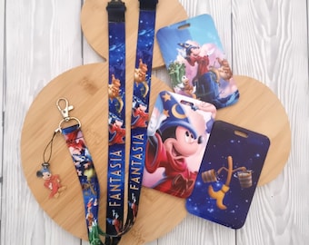 Tour de cou Mickey Mouse Fantasia Magic, tour de cou, porte-clés, porte-badge pour tour de cou, nom d'identification assorti, cadeau de cordon personnage Disney