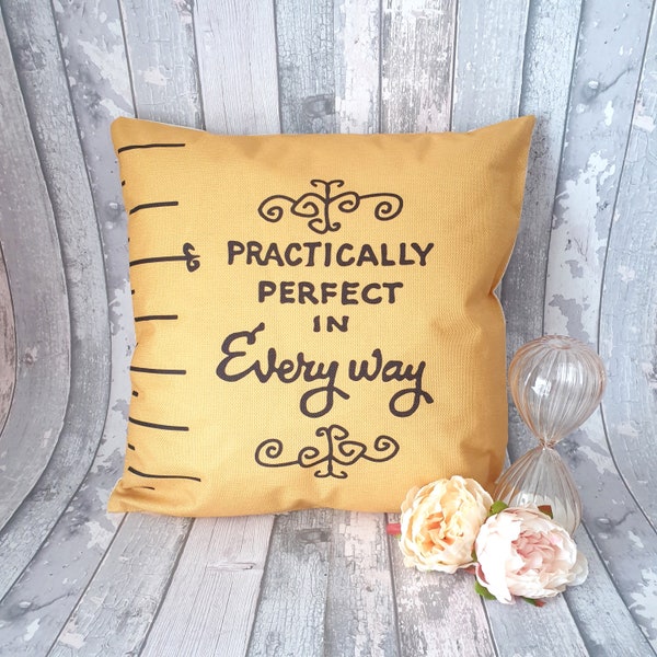 Mary poppins tape measure practically perfect in every way inspired yellow cushion throw pillow cover  45 cm home deco gift