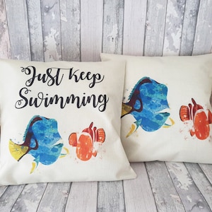 Double sided Finding Nemo dory splash inspired quote &quot; Just keep swimming &quot; cushion throw pillow cover  45cm home decoration room gift