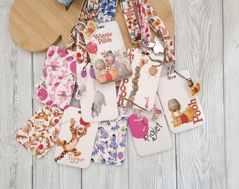 Winnie the Pooh Piglet Tigger Eeyore Classic / keychain / badge holder / Matching ID name Disney character Breakaway safety clip gift