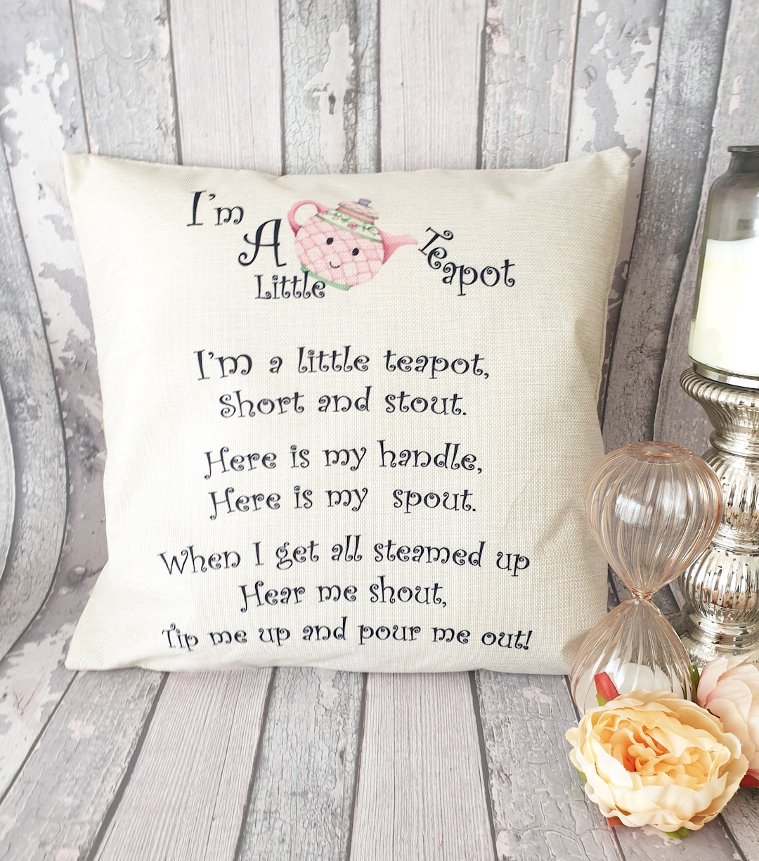 Nursery Rhyme Inspired I'm a Little Teapot Pillow Baby Room Children