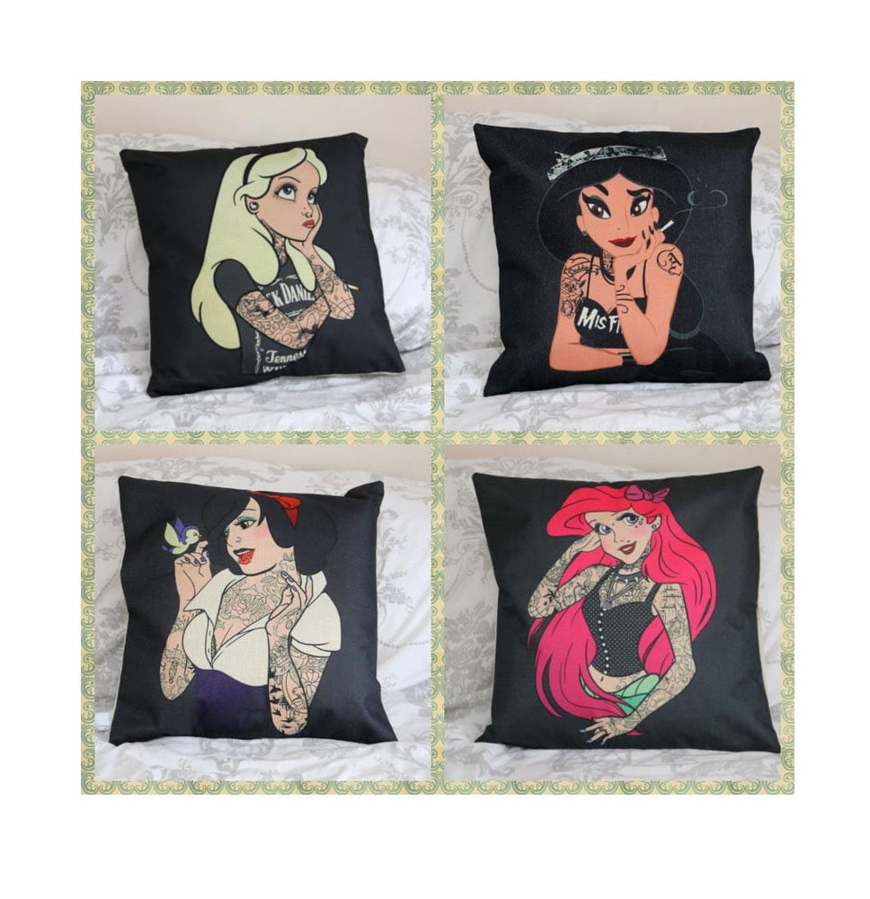 Set Of 4 Punk Rock Disney Princess Rebel Tattoo Ariel Snow Etsy